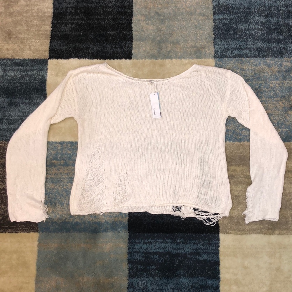 Garage Fringed White Sweater